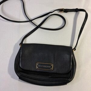 Marc by Marc Jacobs Black Pebbled Leather Crossbody Gold Hardware Flap Pocket